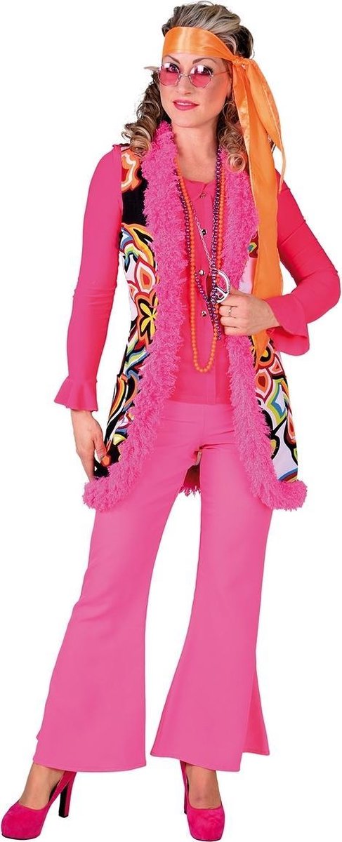 Hippie Kostuum | Hippie Vest Lang Flamingo Bont Vrouw | Extra Small / Small | Carnaval kostuum | Verkleedkleding